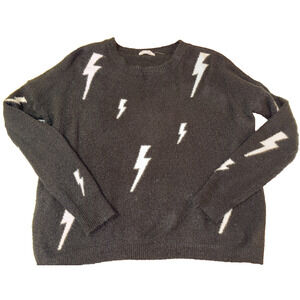 EE:SOME Boutique Women's Oversized Lightning Bolt Sweater Black MEDIUM L/S
